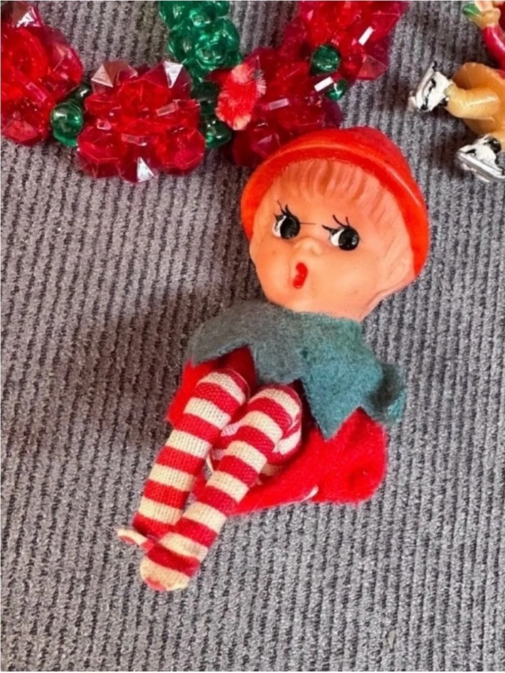 Vintage Christmas elf knee hugger reindeer Santa ornaments lot